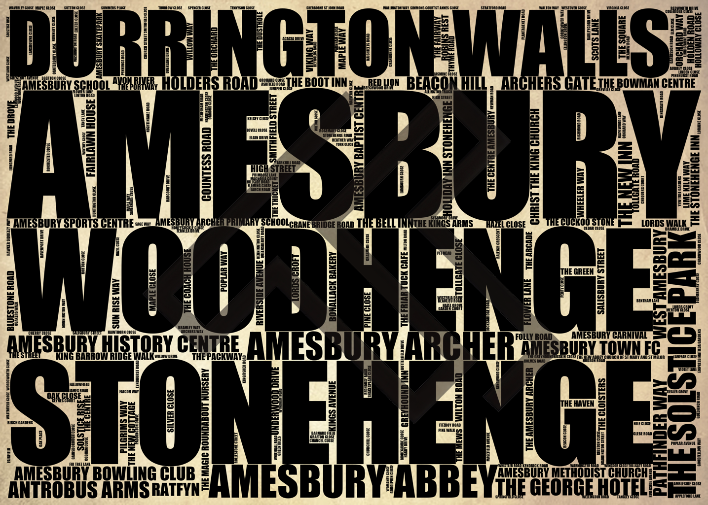 Amesbury - Premium Typographic Word Cloud Prints, Posters & Gifts