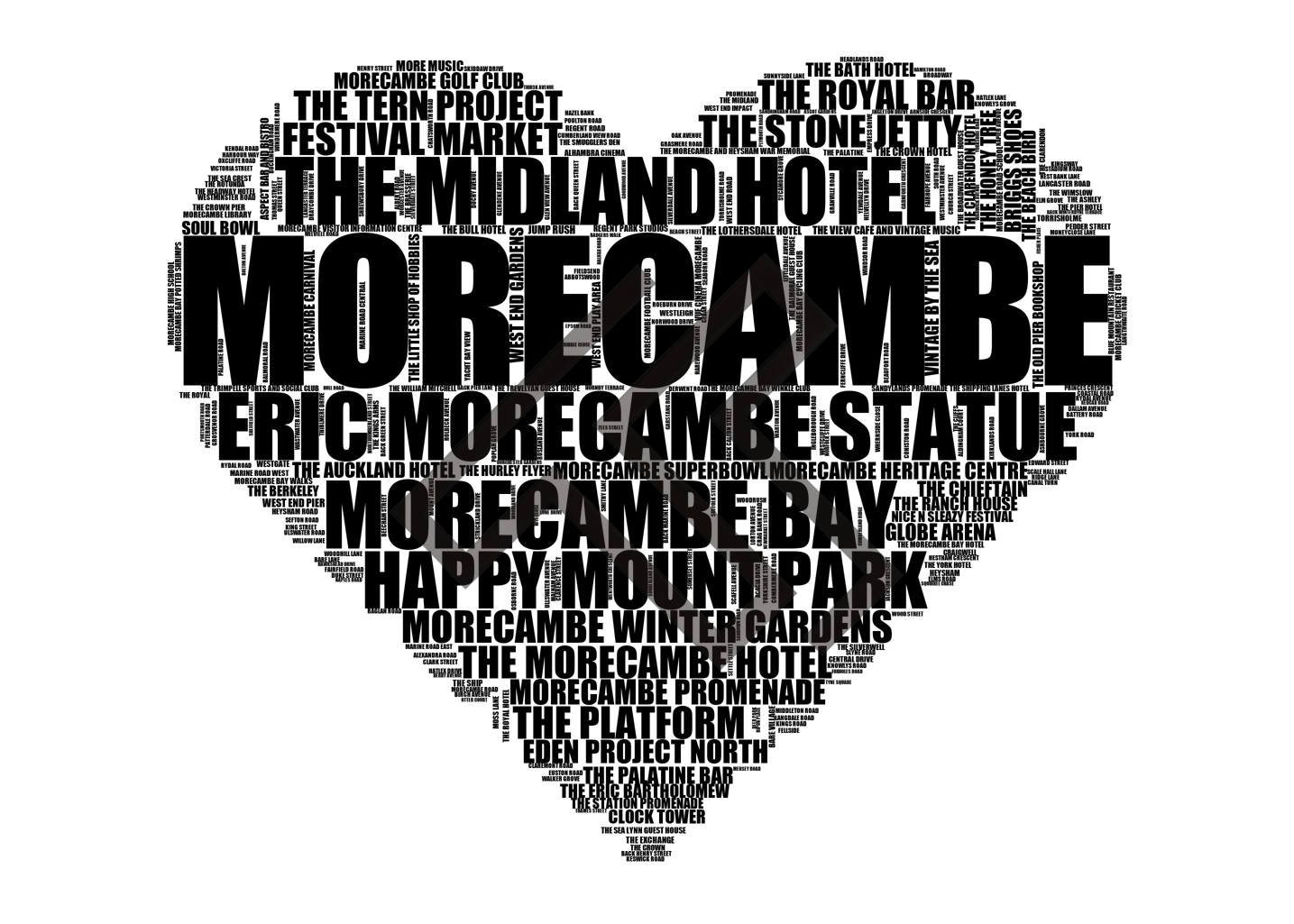 Morecambe - Premium Typographic Word Cloud Prints, Posters & Gifts