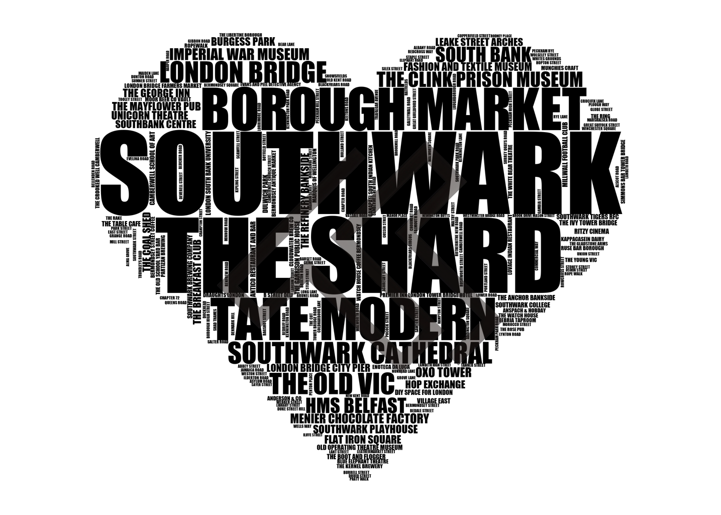 Southwark - Premium Typographic Word Cloud Prints, Posters & Gifts