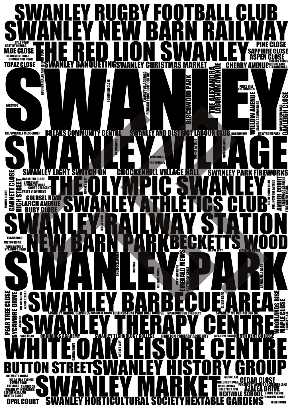 Swanley - Premium Typographic Word Cloud Prints, Posters & Gifts