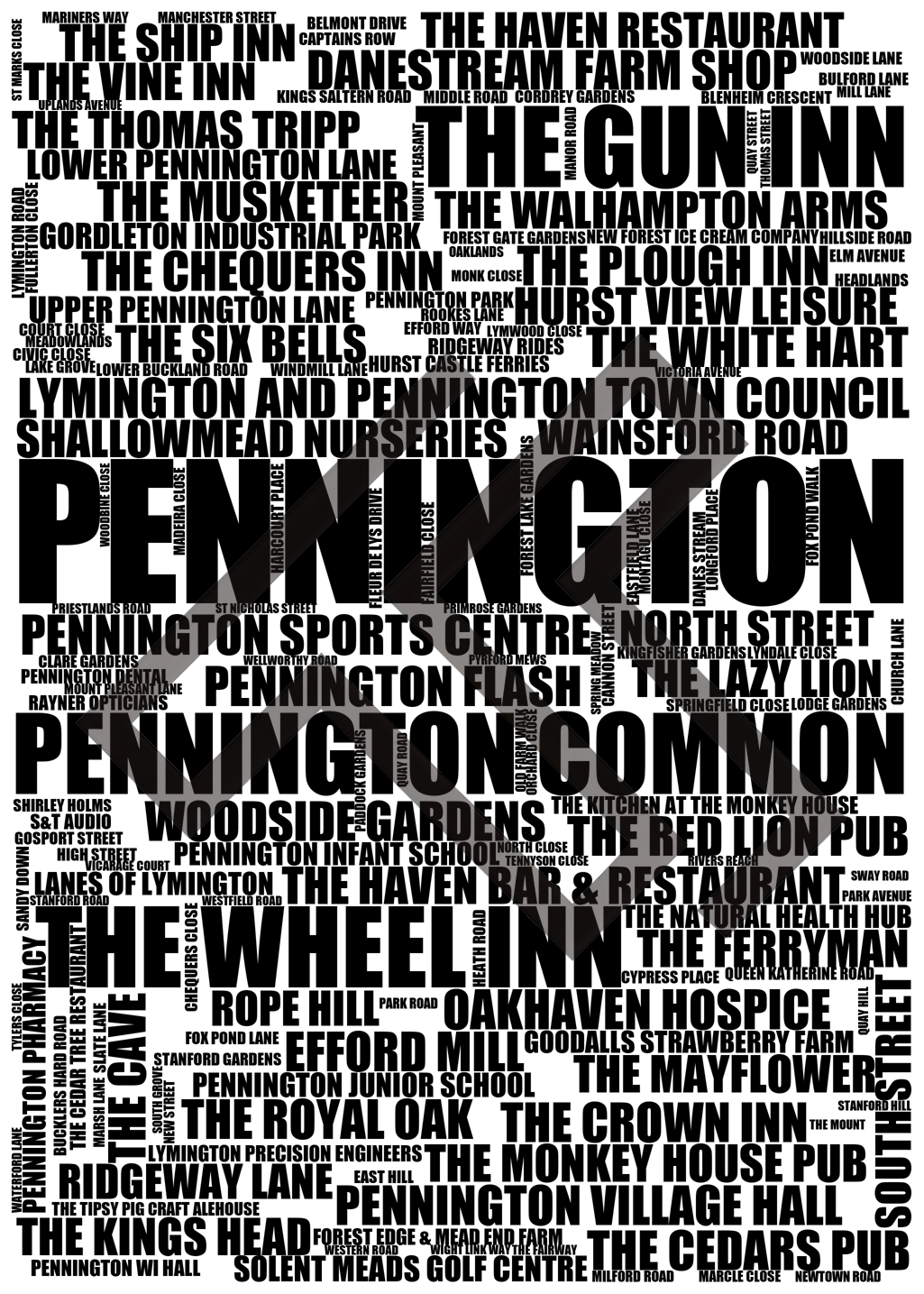 Pennington - Premium Typographic Word Cloud Prints, Posters & Gifts