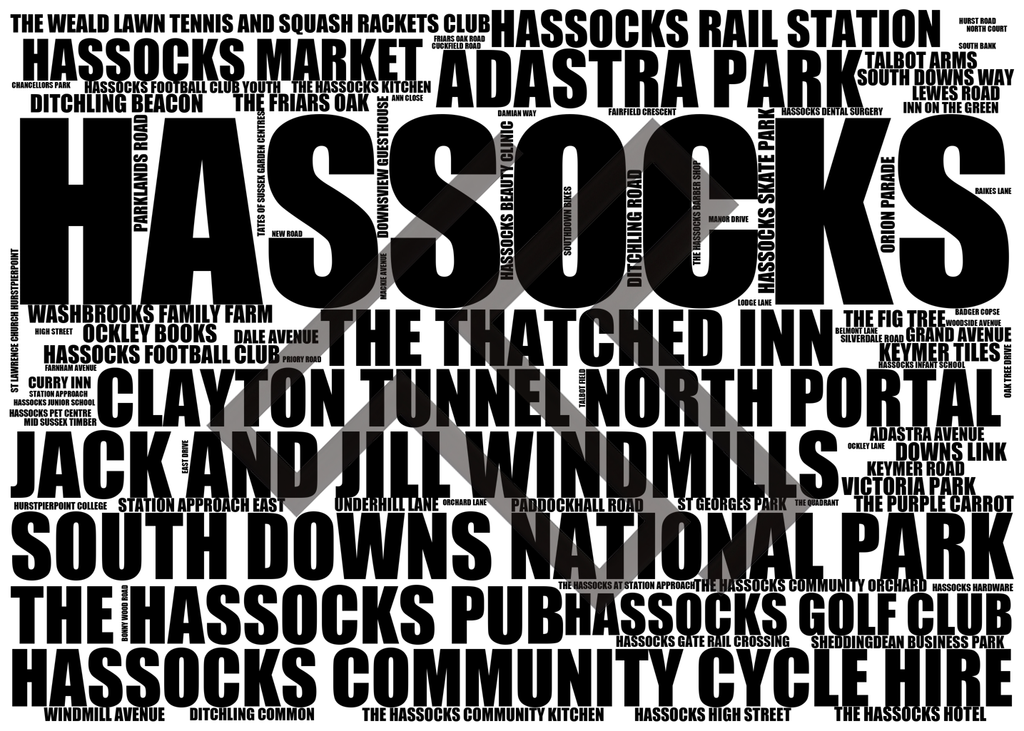 Hassocks - Premium Typographic Word Cloud Prints, Posters & Gifts