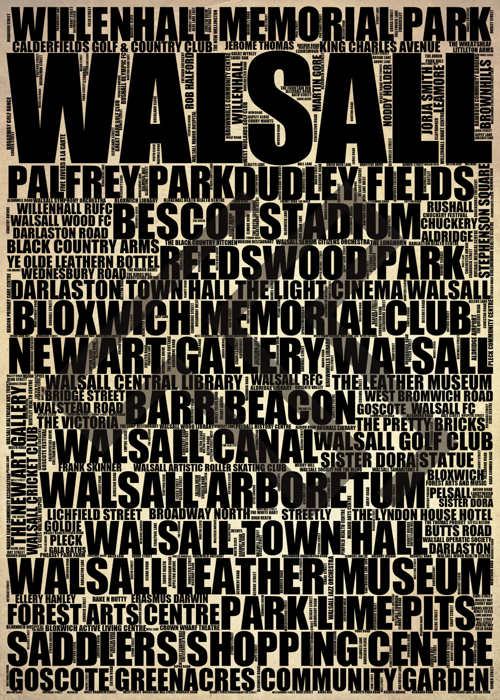 Walsall - Premium Typographic Word Cloud Prints, Posters & Gifts