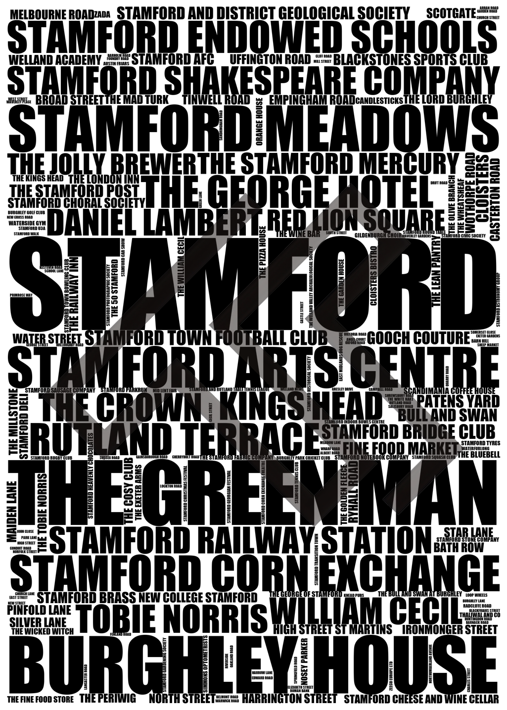 Stamford - Premium Typographic Word Cloud Prints, Posters & Gifts