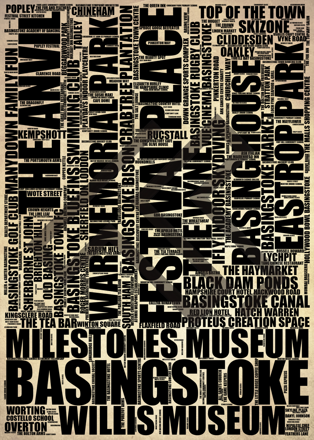 Basingstoke - Premium Typographic Word Cloud Prints, Posters & Gifts