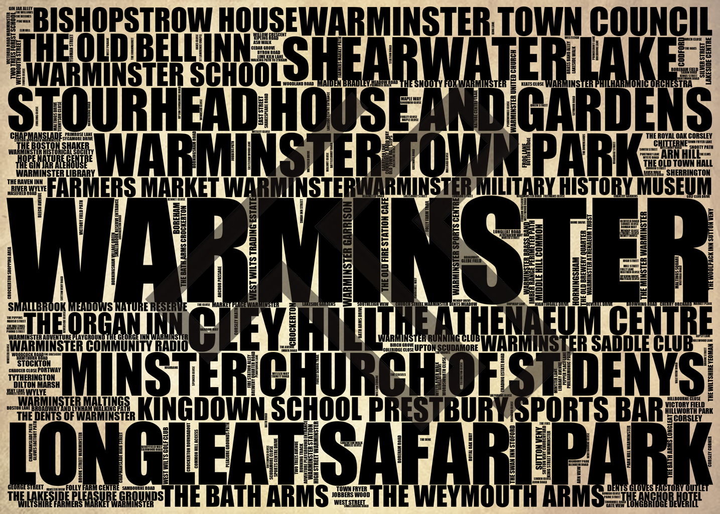 Warminster - Premium Typographic Word Cloud Prints, Posters & Gifts