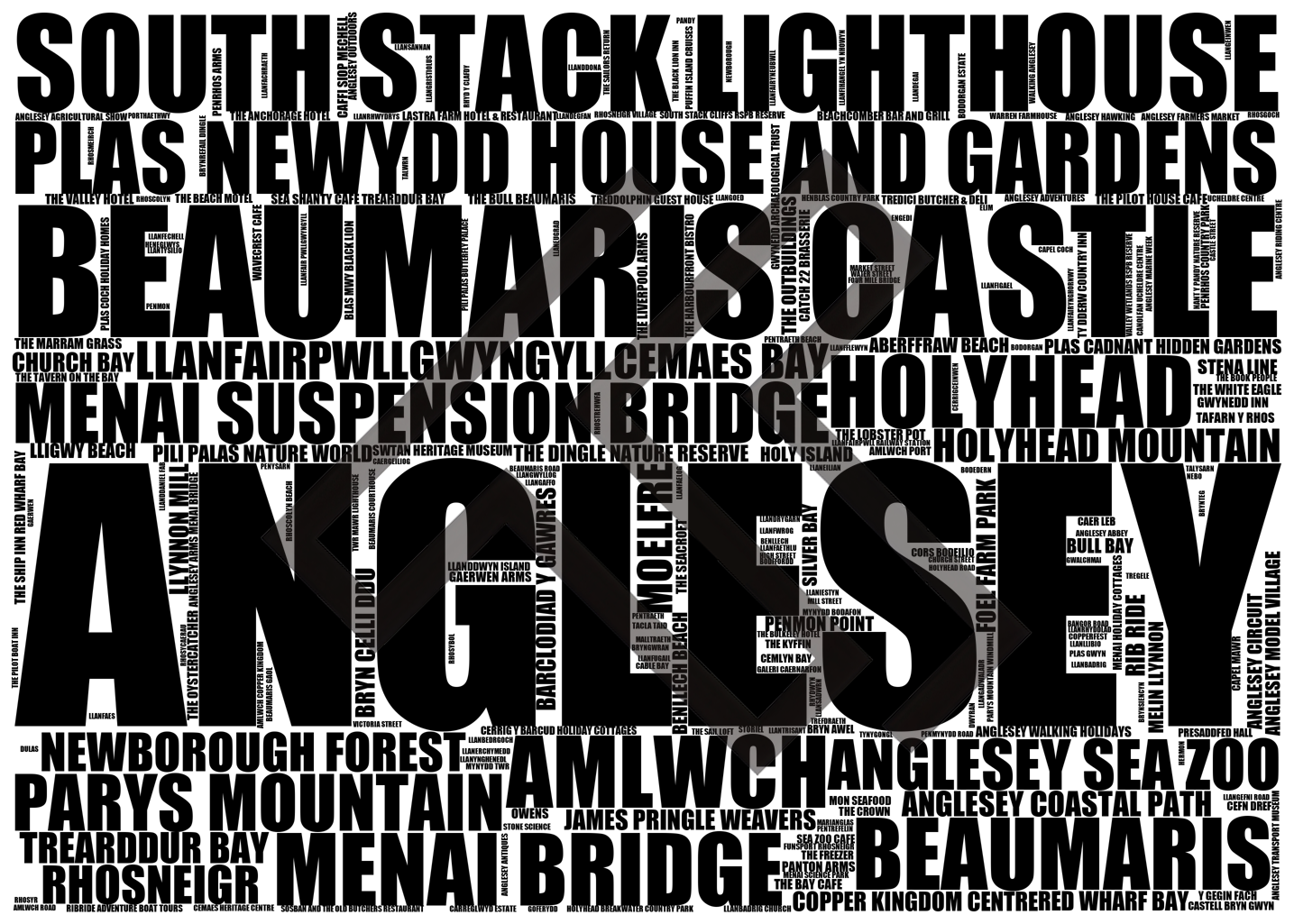 Anglesey - Premium Typographic Word Cloud Prints, Posters & Gifts