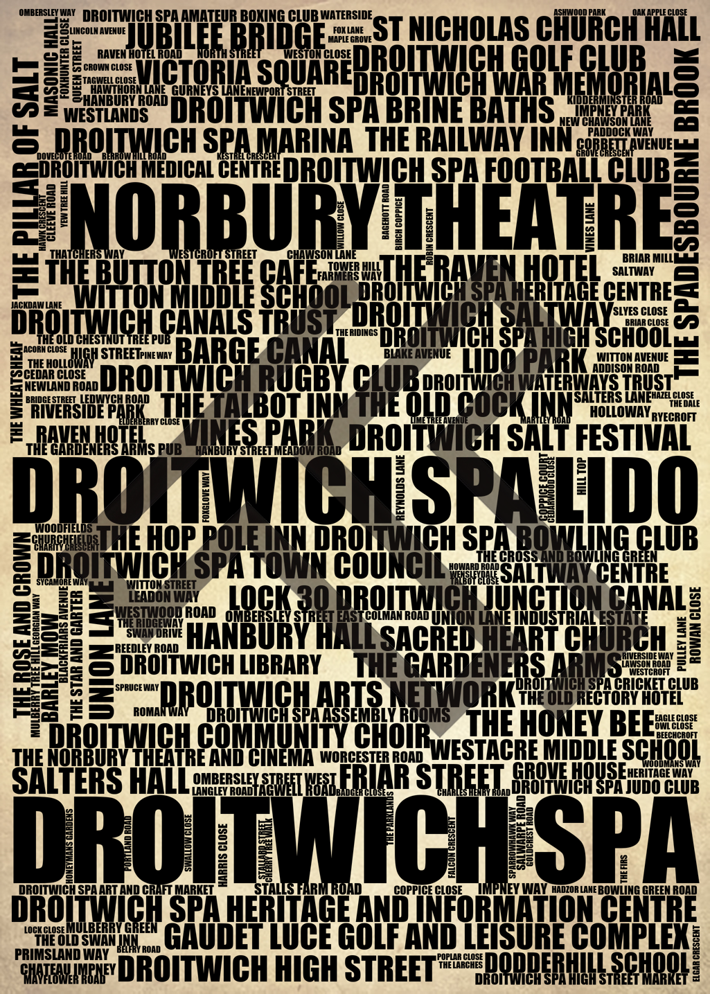 Droitwich Spa - Premium Typographic Word Cloud Prints, Posters & Gifts