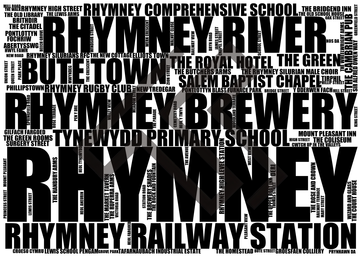 Rhymney - Premium Typographic Word Cloud Prints, Posters & Gifts