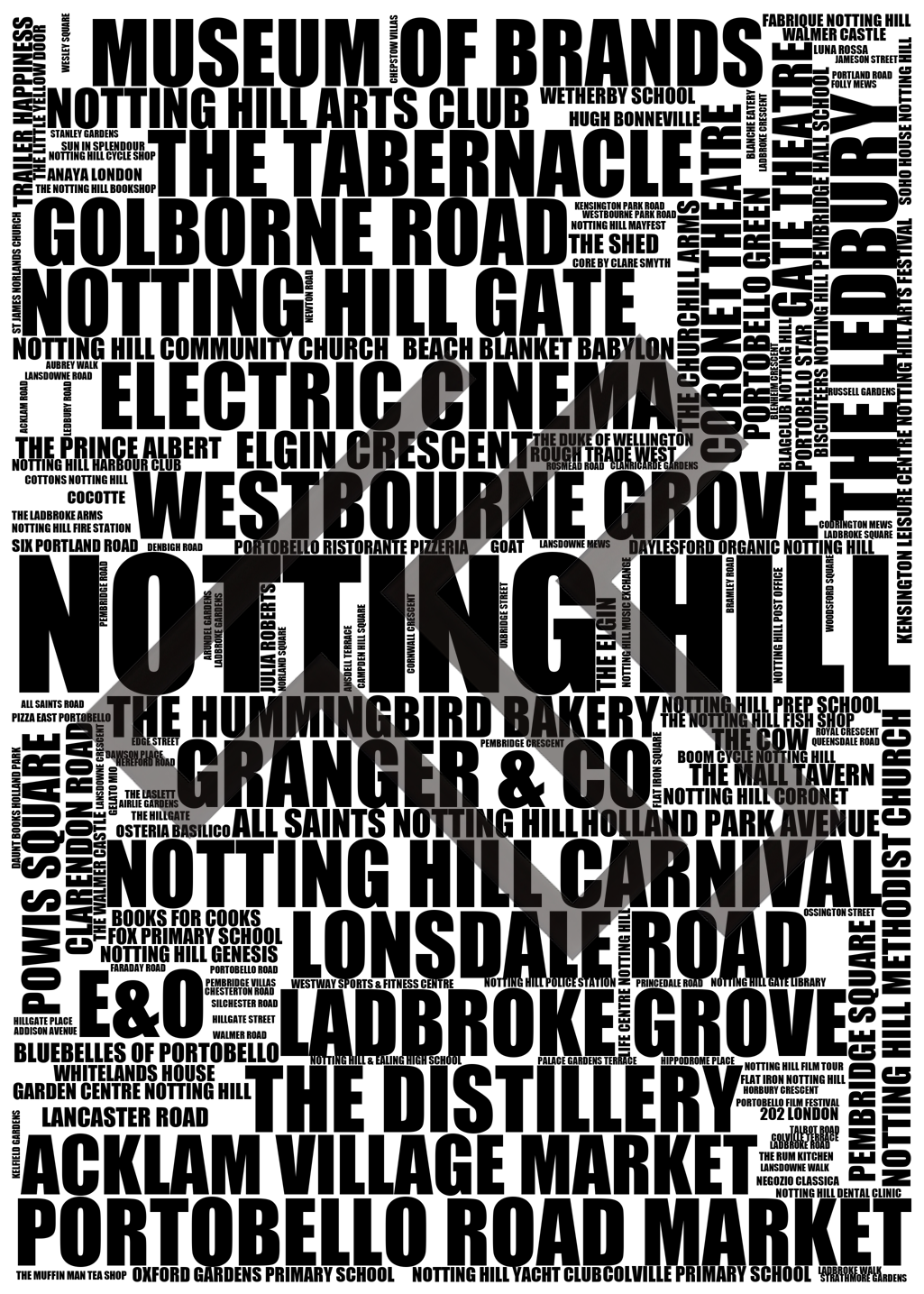 Notting Hill - Premium Typographic Word Cloud Prints, Posters & Gifts
