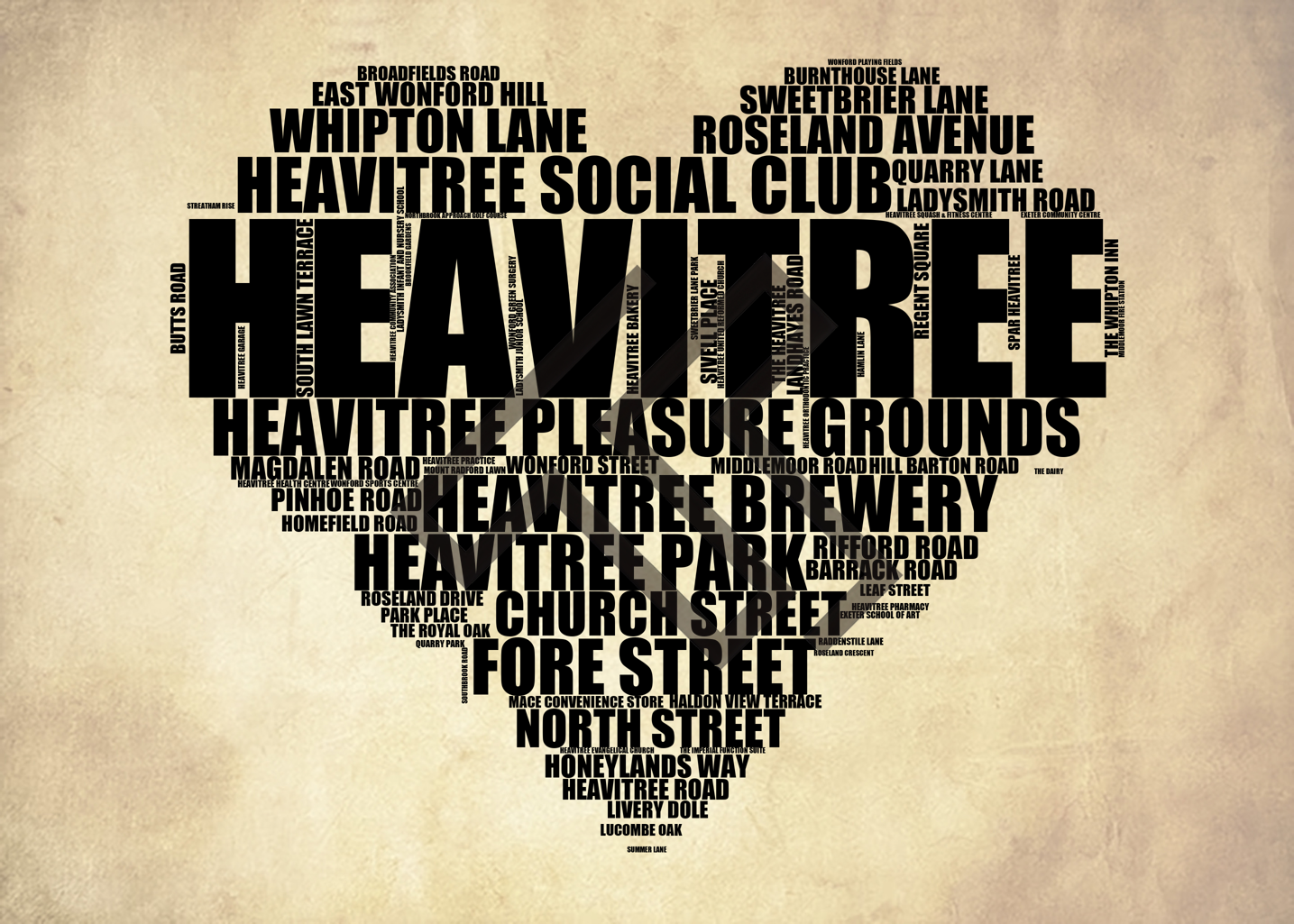 Heavitree - Premium Typographic Word Cloud Prints, Posters & Gifts