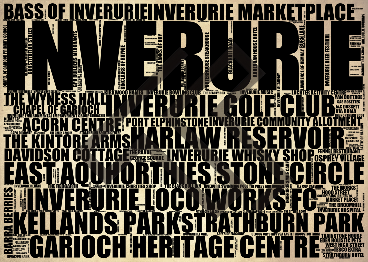 Inverurie - Premium Typographic Word Cloud Prints, Posters & Gifts