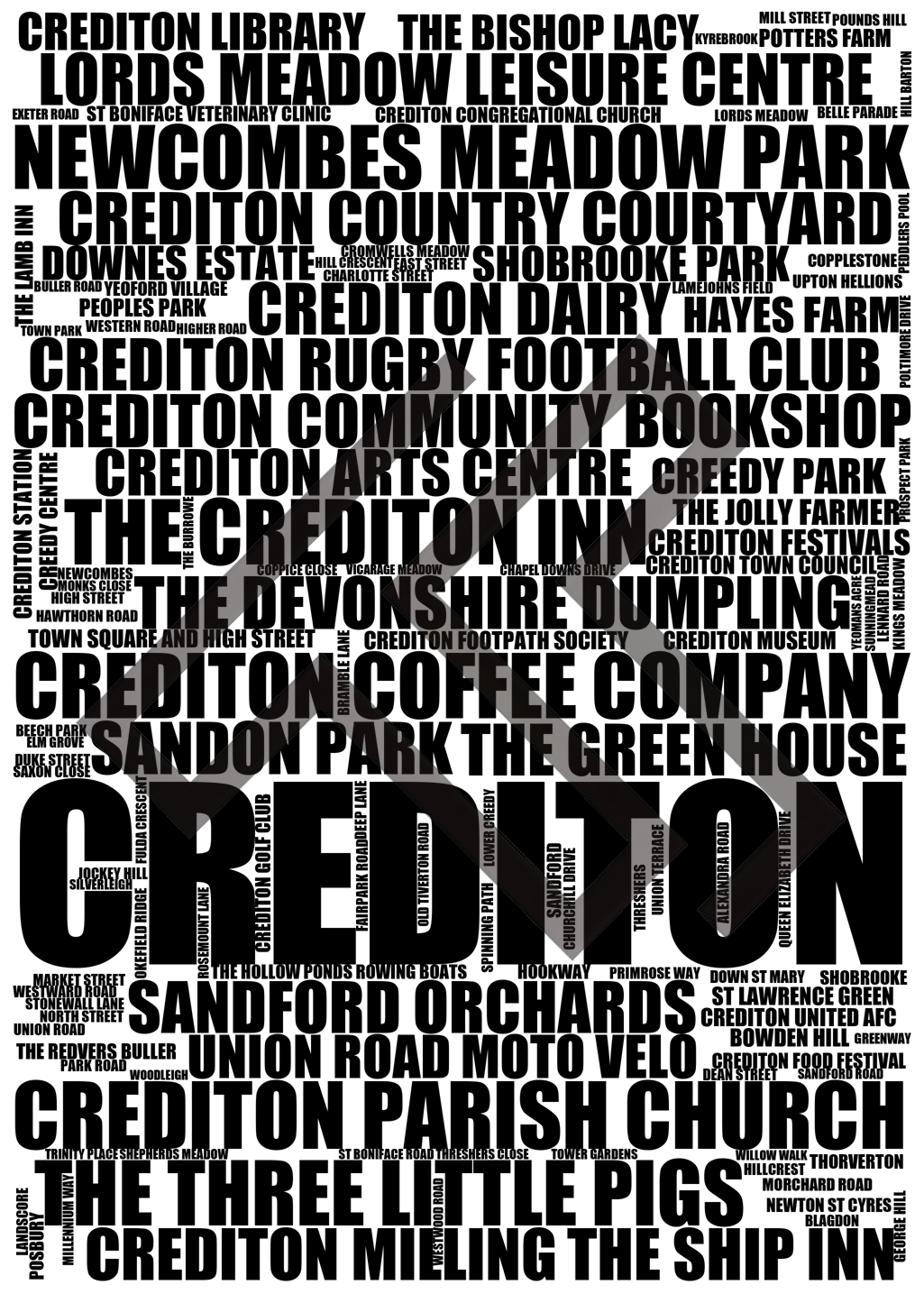 Crediton - Premium Typographic Word Cloud Prints, Posters & Gifts