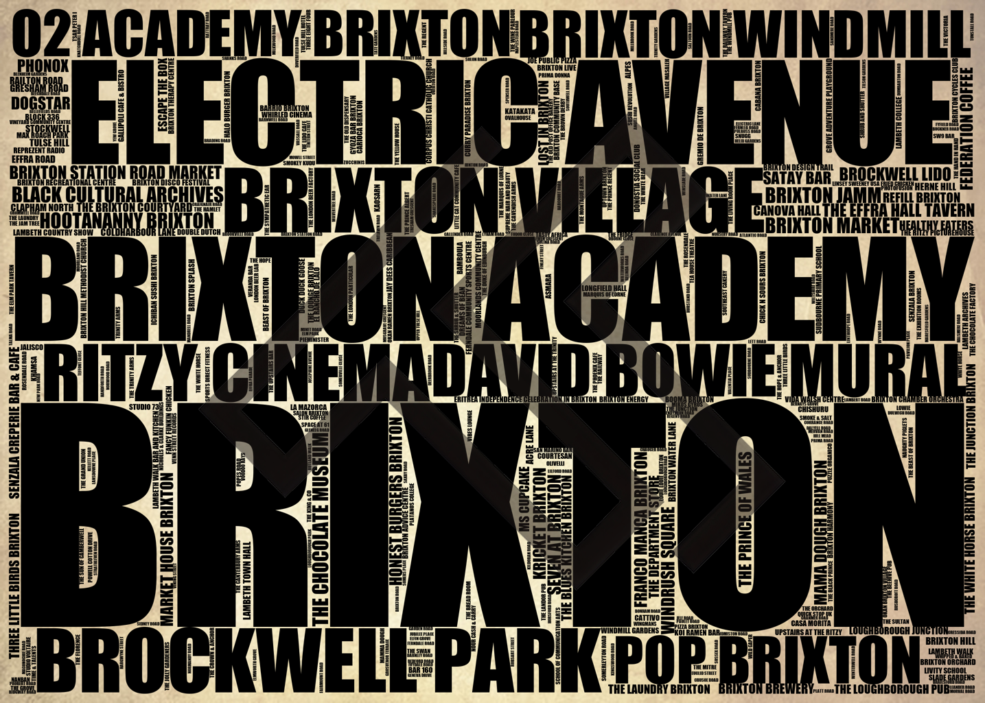 Brixton - Premium Typographic Word Cloud Prints, Posters & Gifts