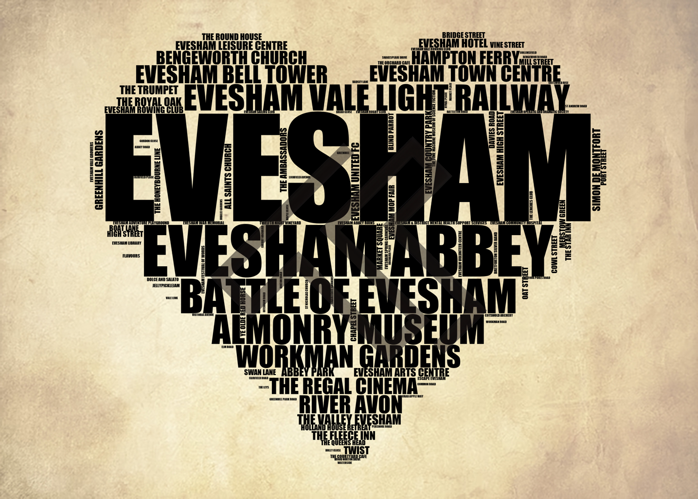 Evesham - Premium Typographic Word Cloud Prints, Posters & Gifts