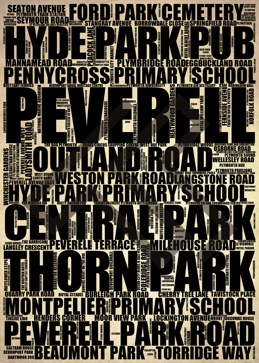 Peverell - Premium Typographic Word Cloud Prints, Posters & Gifts