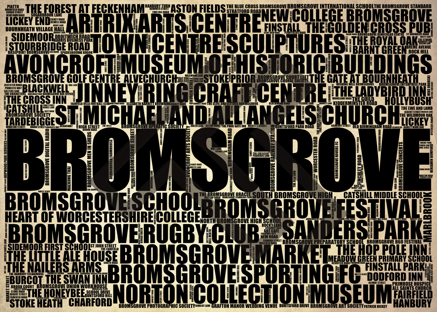 Bromsgrove - Premium Typographic Word Cloud Prints, Posters & Gifts