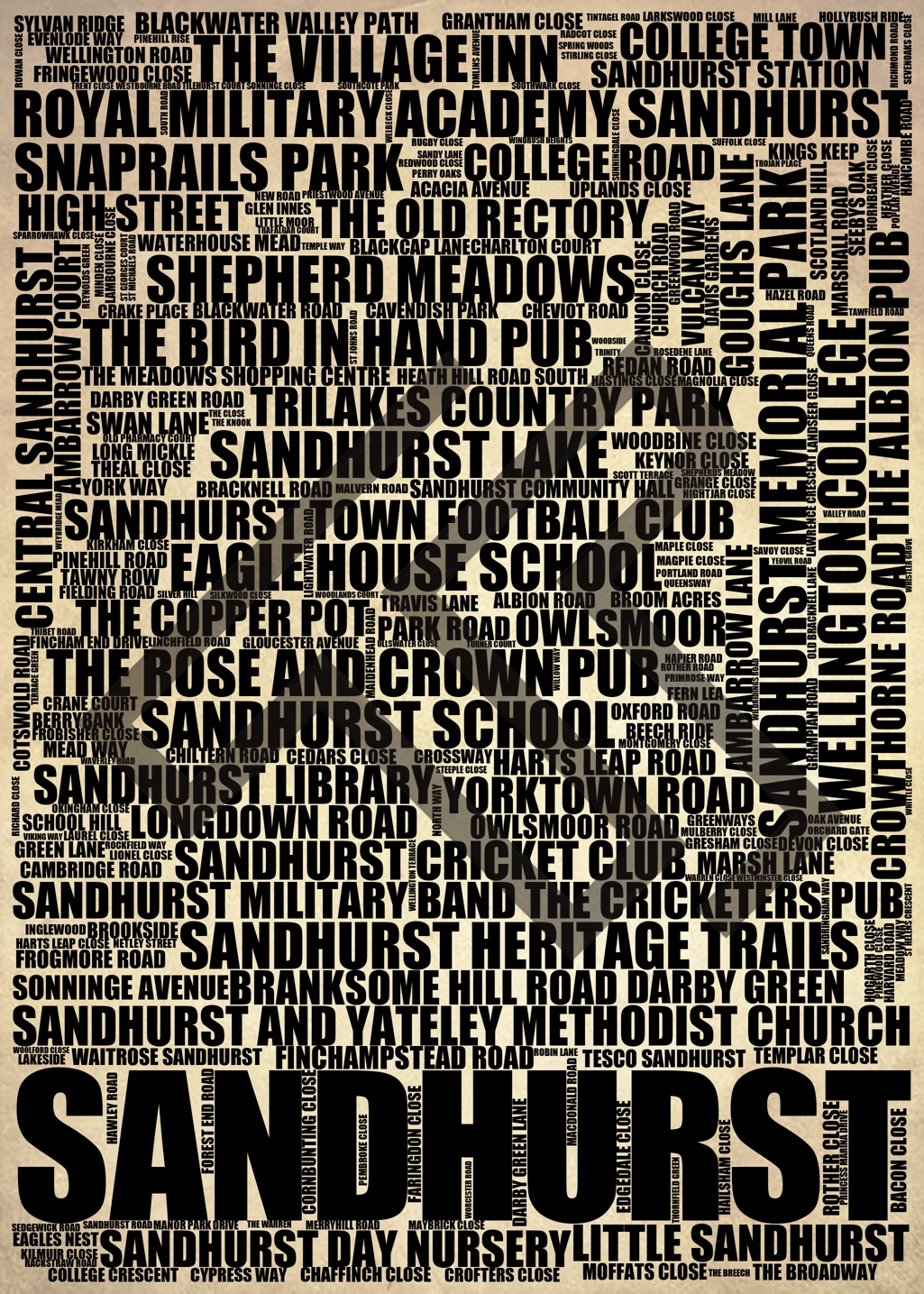 Sandhurst - Premium Typographic Word Cloud Prints, Posters & Gifts