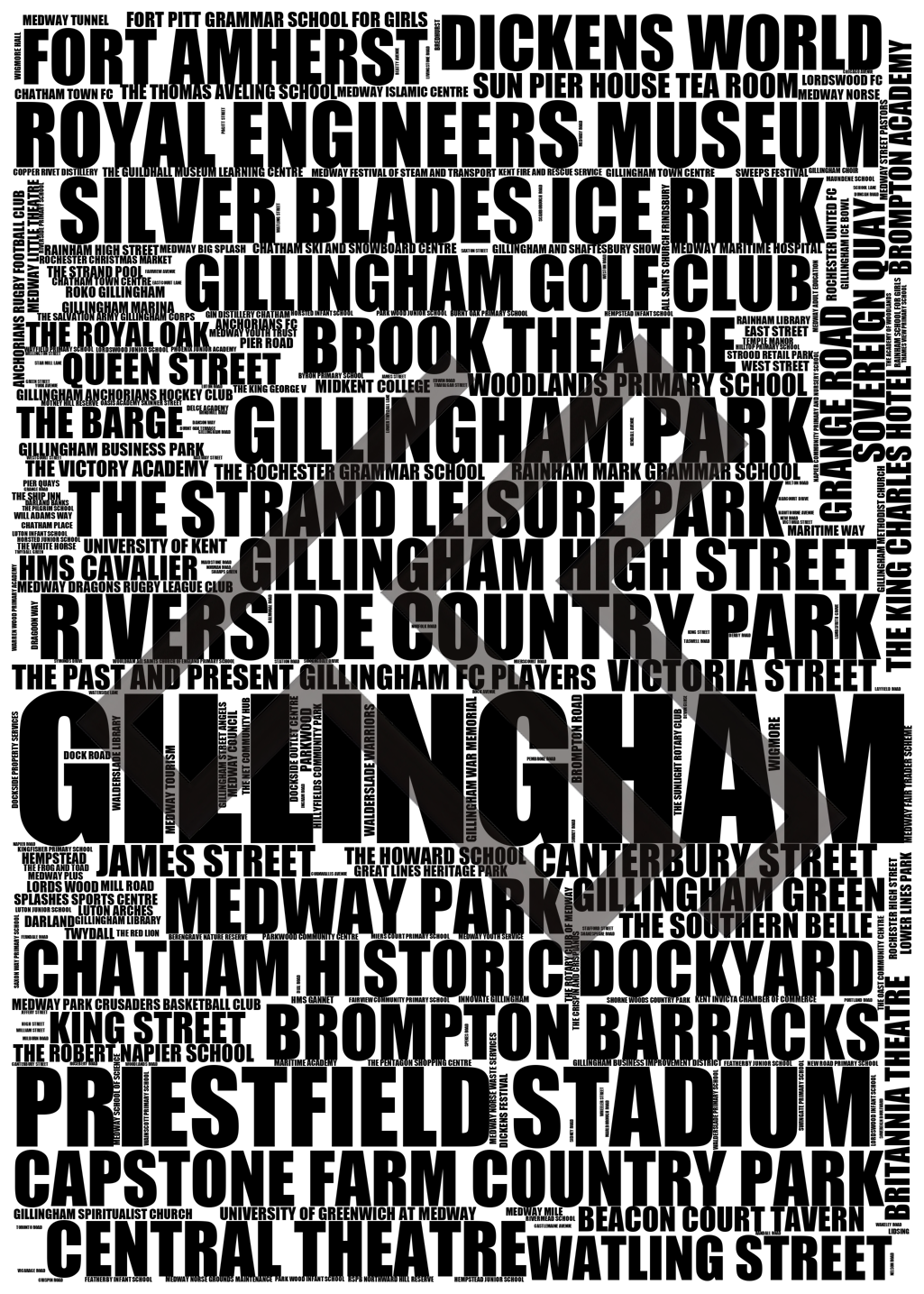 Gillingham - Premium Typographic Word Cloud Prints, Posters & Gifts