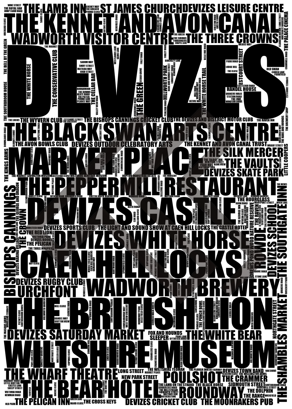 Devizes - Premium Typographic Word Cloud Prints, Posters & Gifts