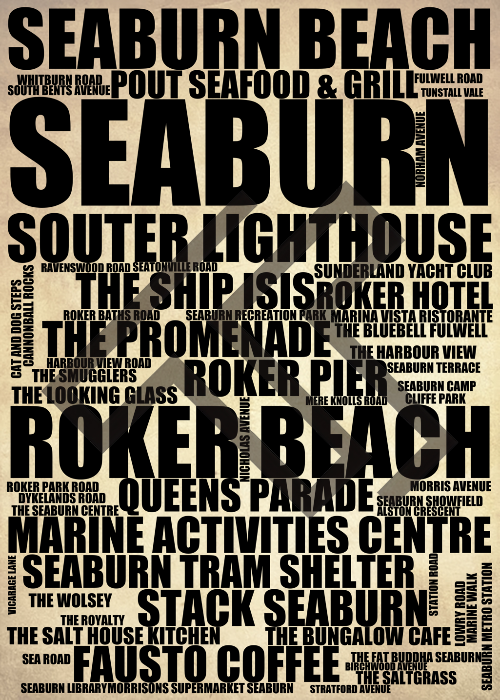 Seaburn - Premium Typographic Word Cloud Prints, Posters & Gifts