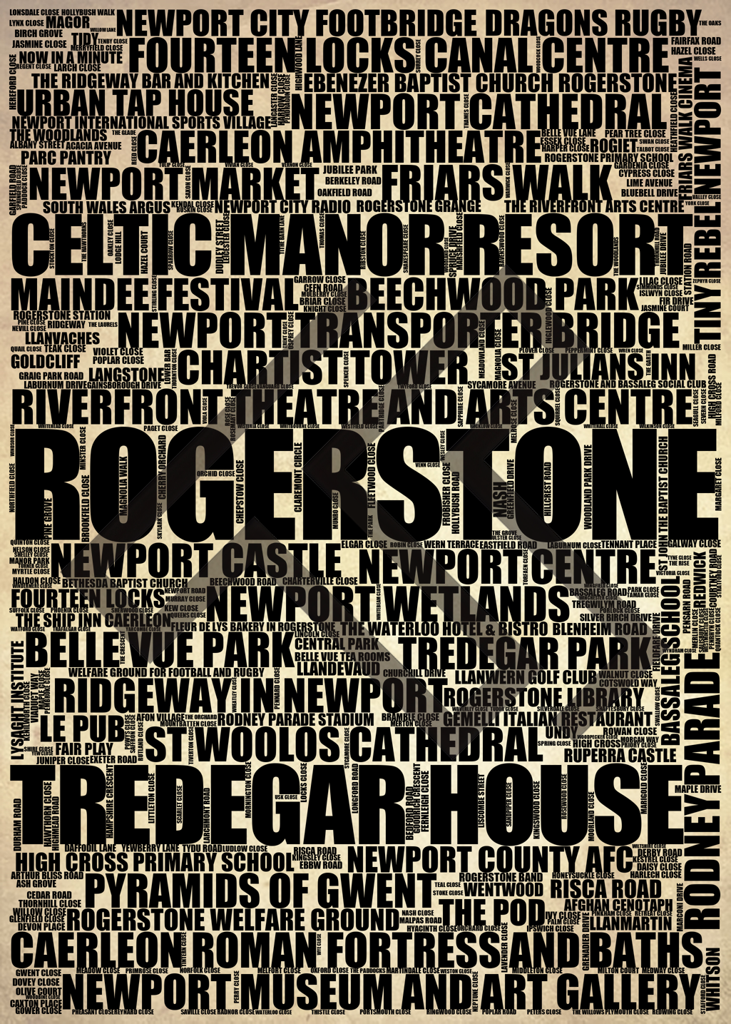 Rogerstone - Premium Typographic Word Cloud Prints, Posters & Gifts