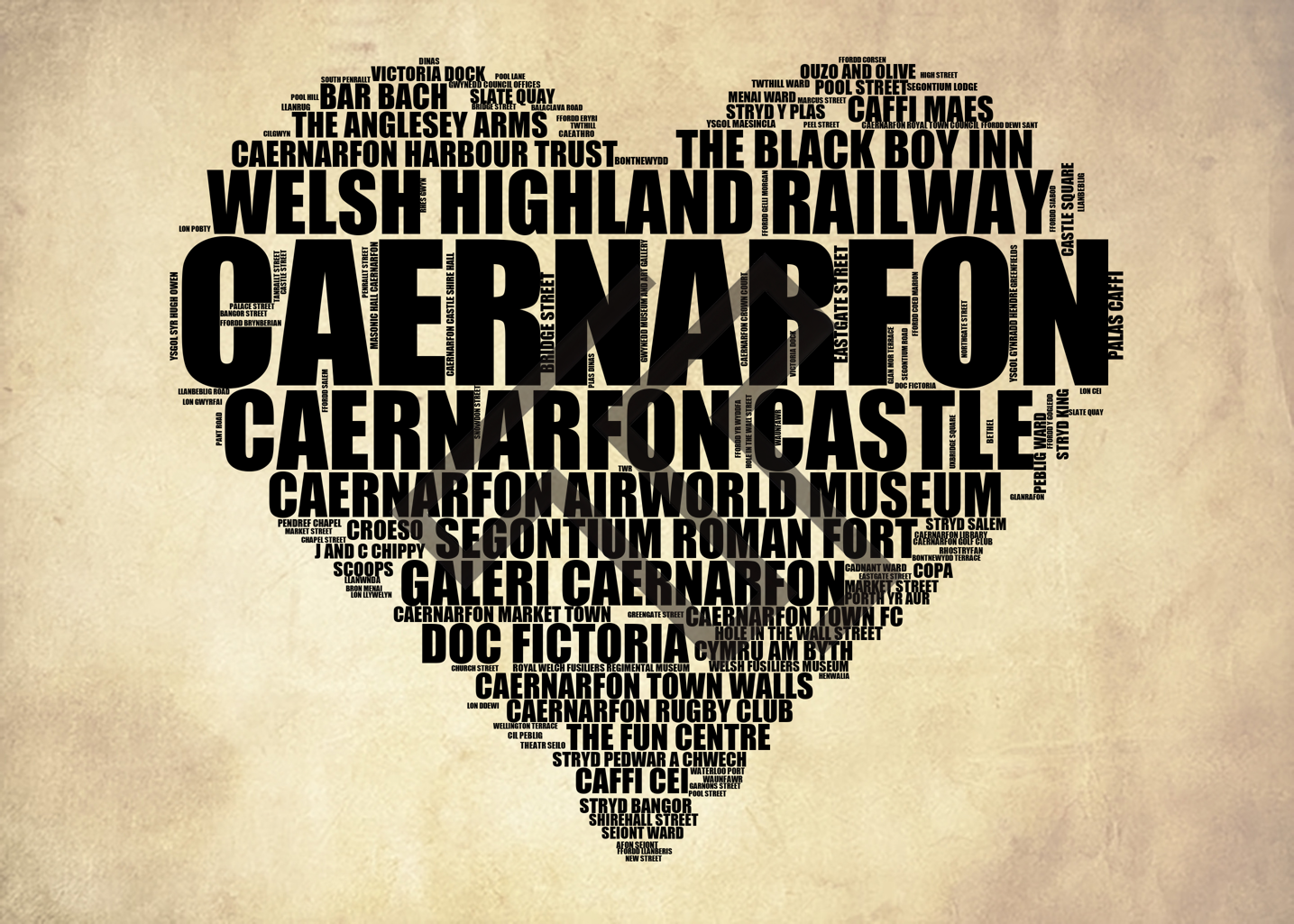 Caernarfon - Premium Typographic Word Cloud Prints, Posters & Gifts