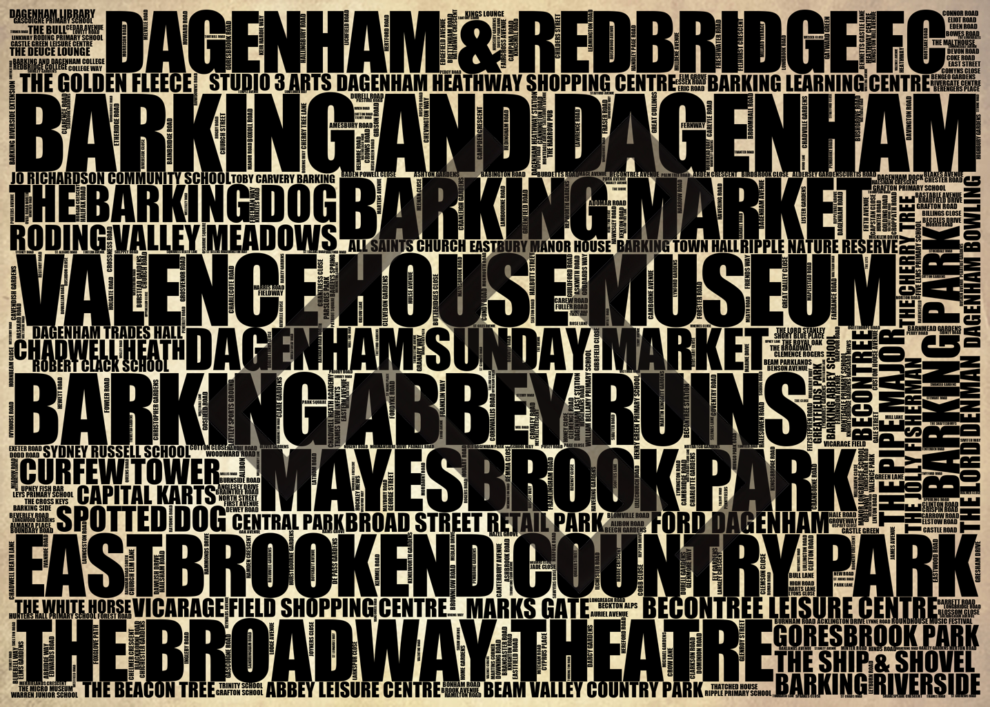 Barking and Dagenham - Premium Typographic Word Cloud Prints, Posters & Gifts