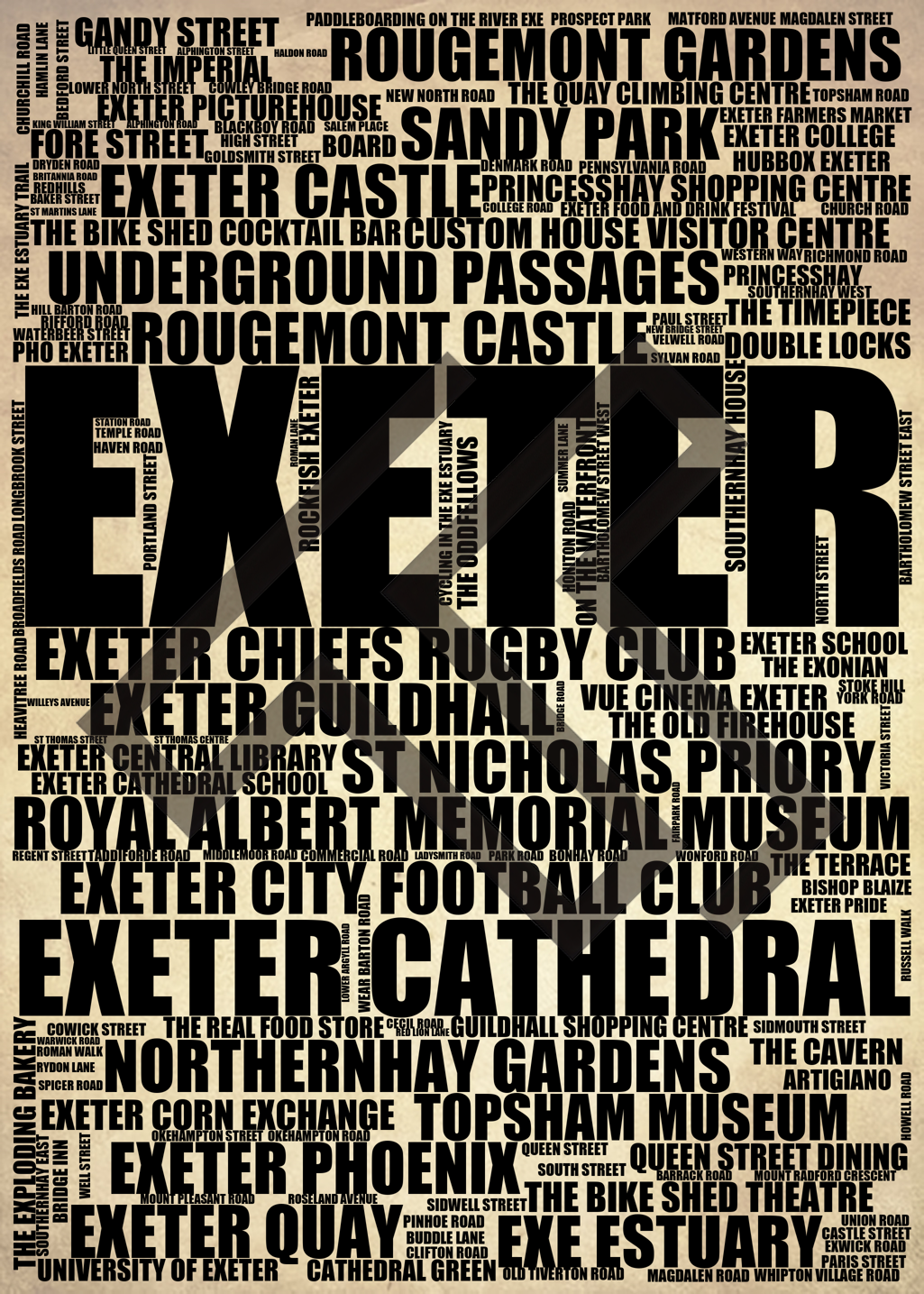 Exeter - Premium Typographic Word Cloud Prints, Posters & Gifts