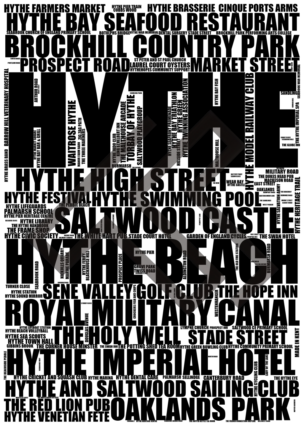 Hythe - Premium Typographic Word Cloud Prints, Posters & Gifts