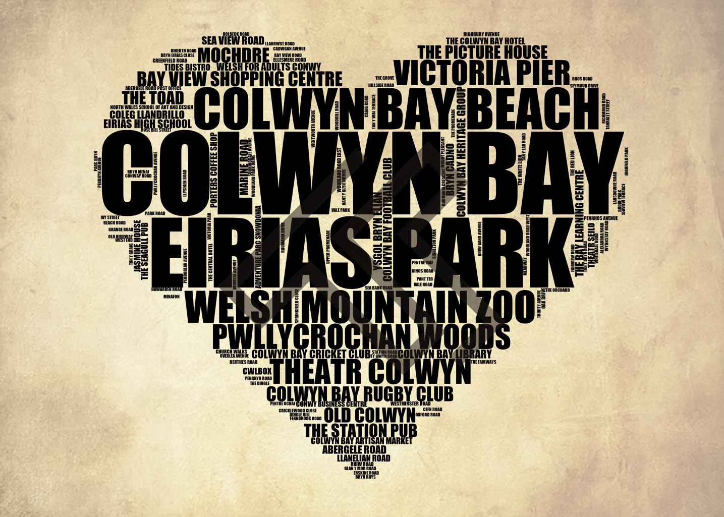 Colwyn Bay - Premium Typographic Word Cloud Prints, Posters & Gifts