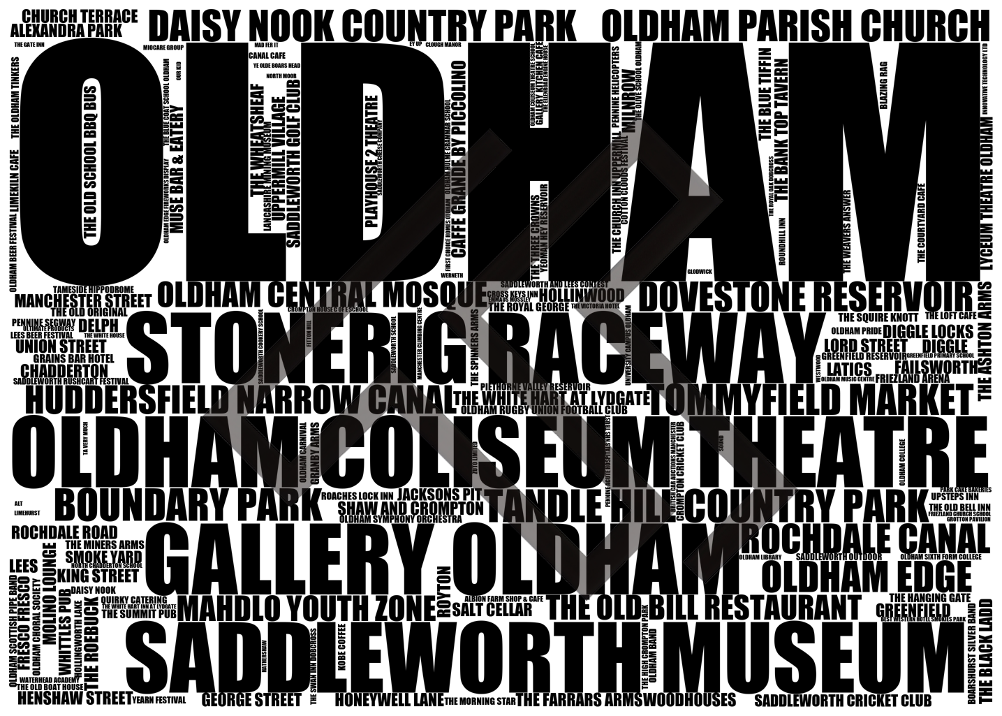 Oldham - Premium Typographic Word Cloud Prints, Posters & Gifts