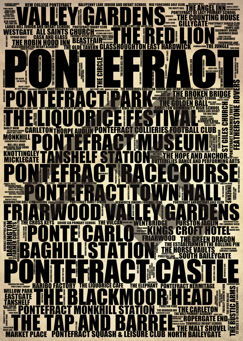 Pontefract - Premium Typographic Word Cloud Prints, Posters & Gifts