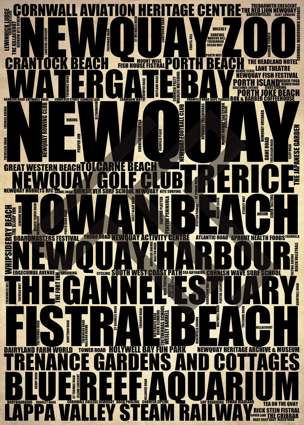 Newquay - Premium Typographic Word Cloud Prints, Posters & Gifts