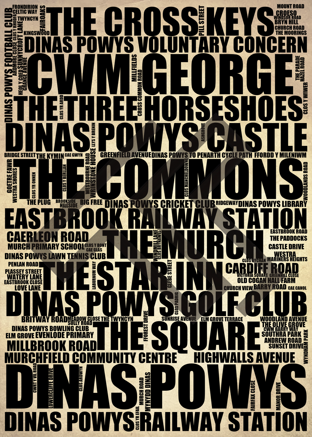 Dinas Powys - Premium Typographic Word Cloud Prints, Posters & Gifts