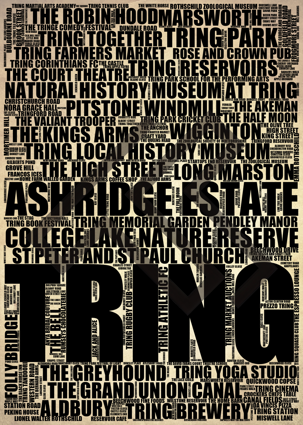 Tring - Premium Typographic Word Cloud Prints, Posters & Gifts