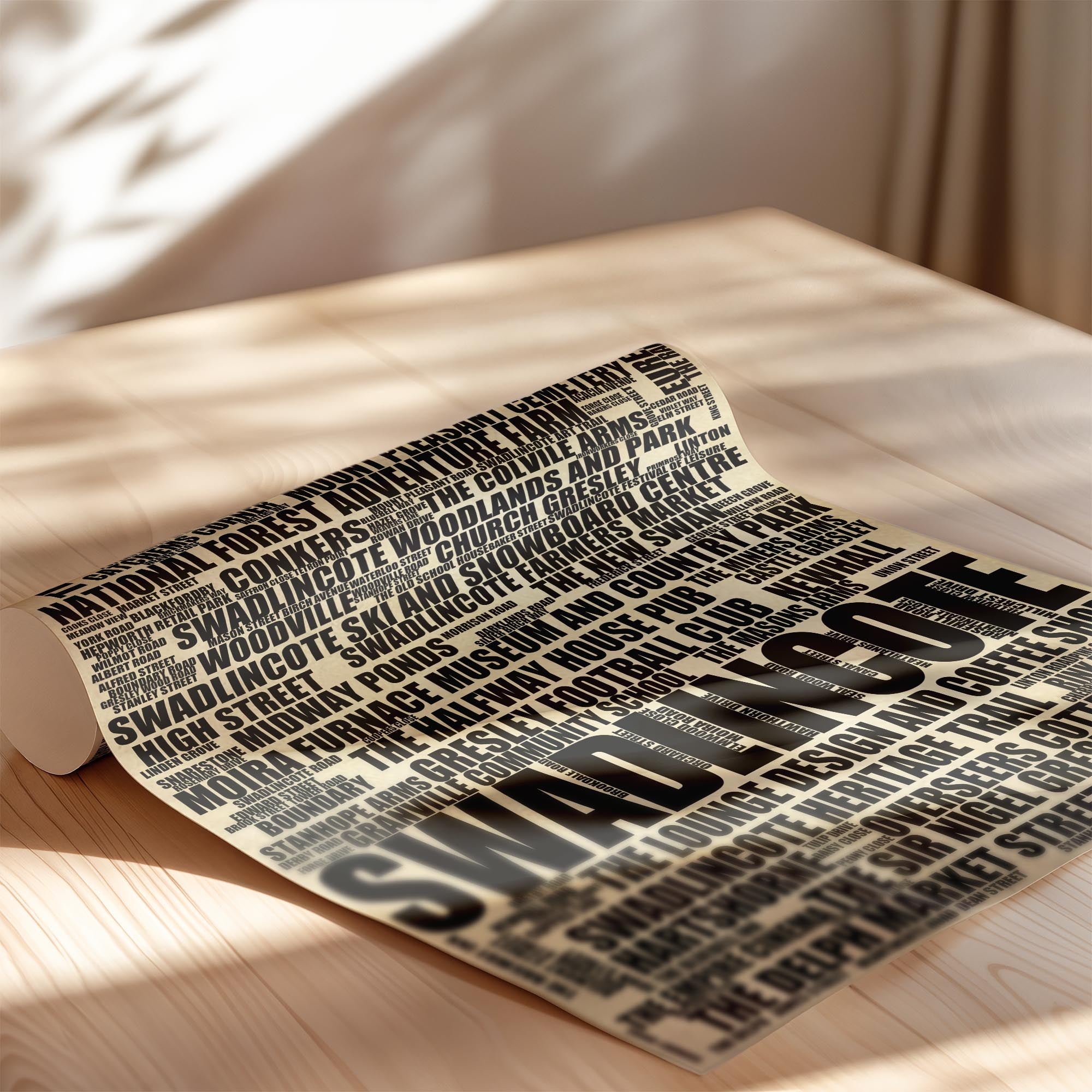 Swadlincote - Premium Typographic Word Cloud Prints, Posters & Gifts