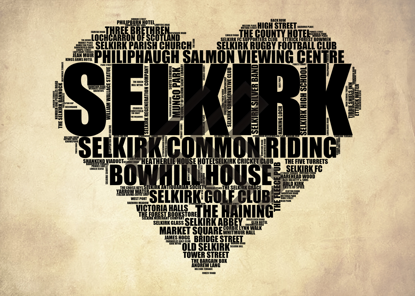 Selkirk - Premium Typographic Word Cloud Prints, Posters & Gifts