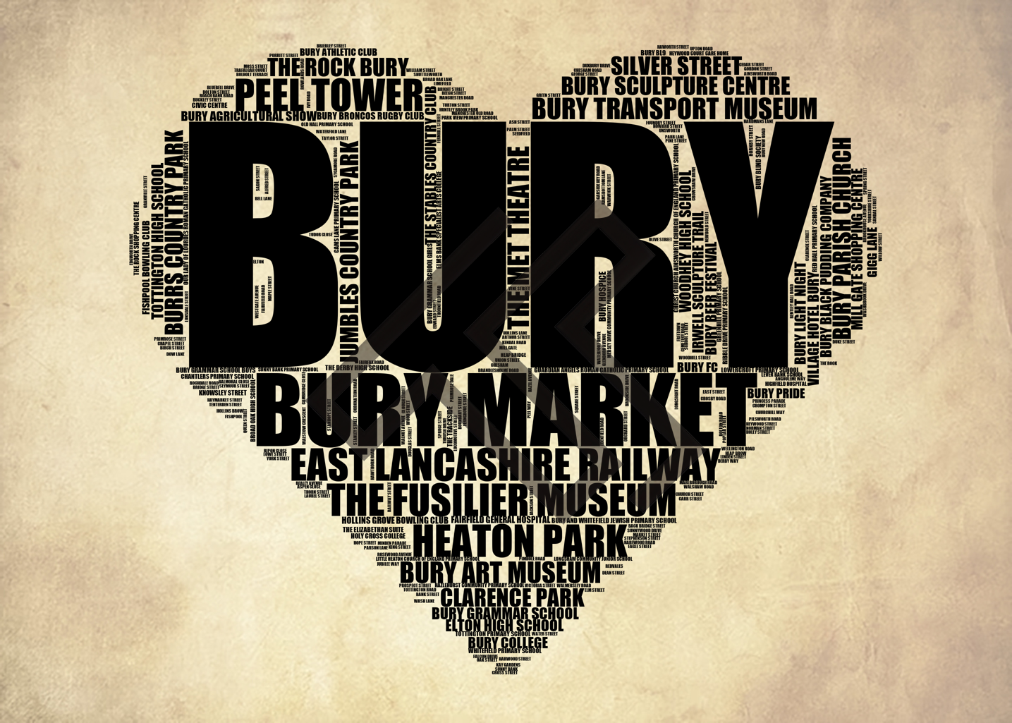 Bury - Premium Typographic Word Cloud Prints, Posters & Gifts