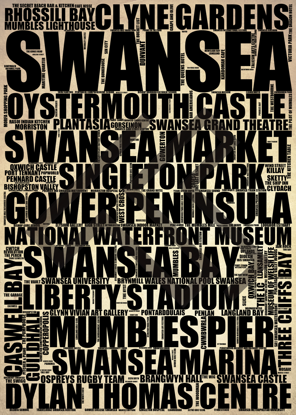 Swansea - Premium Typographic Word Cloud Prints, Posters & Gifts