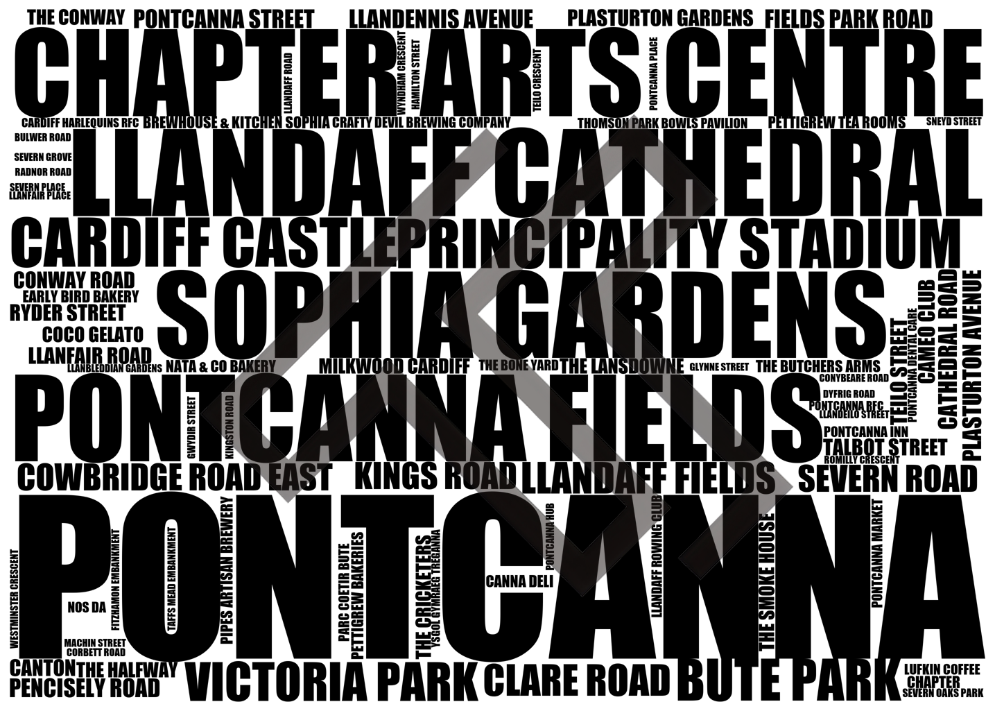 Pontcanna - Premium Typographic Word Cloud Prints, Posters & Gifts