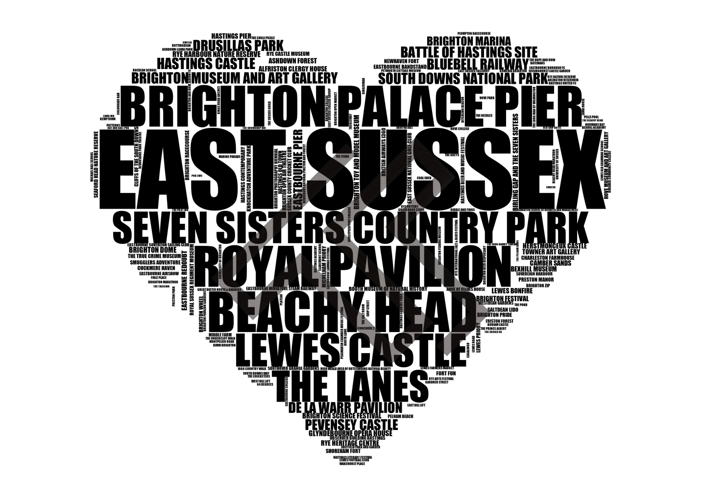 East Sussex - Premium Typographic Word Cloud Prints, Posters & Gifts