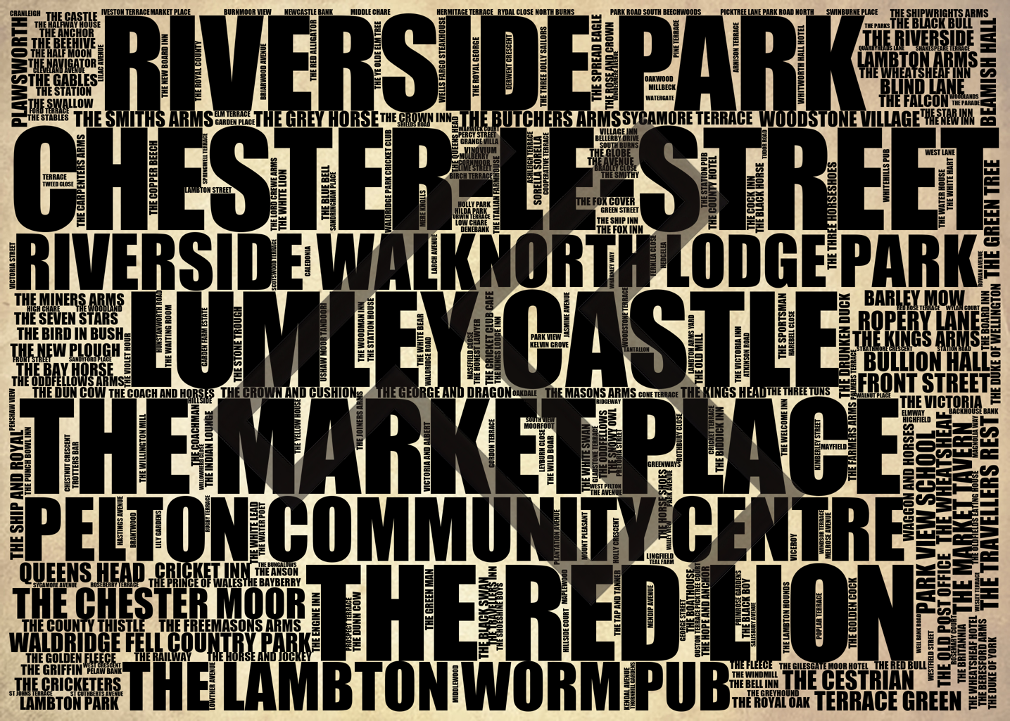 Chester-le-Street - Premium Typographic Word Cloud Prints, Posters & Gifts