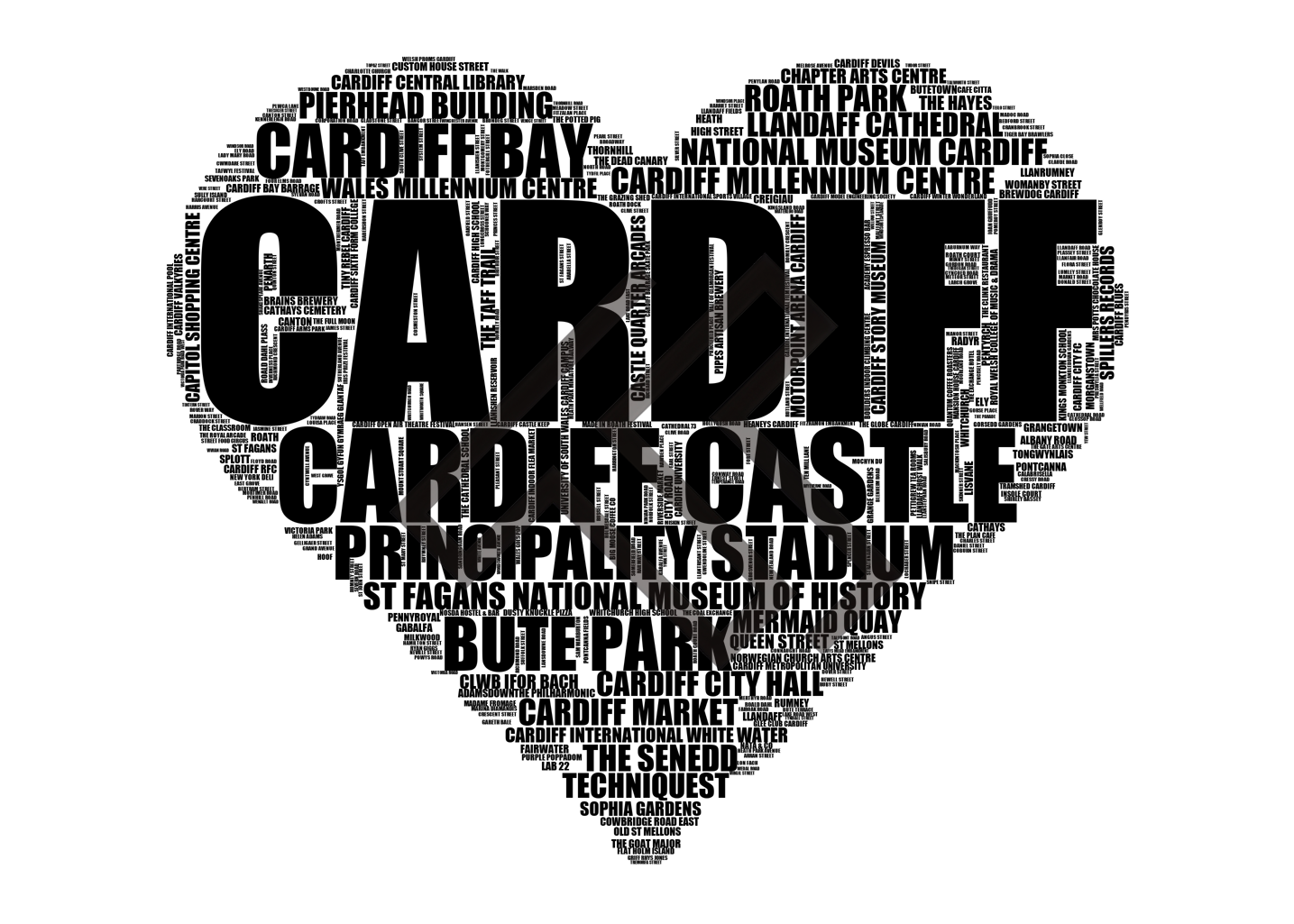 Cardiff - Premium Typographic Word Cloud Prints, Posters & Gifts