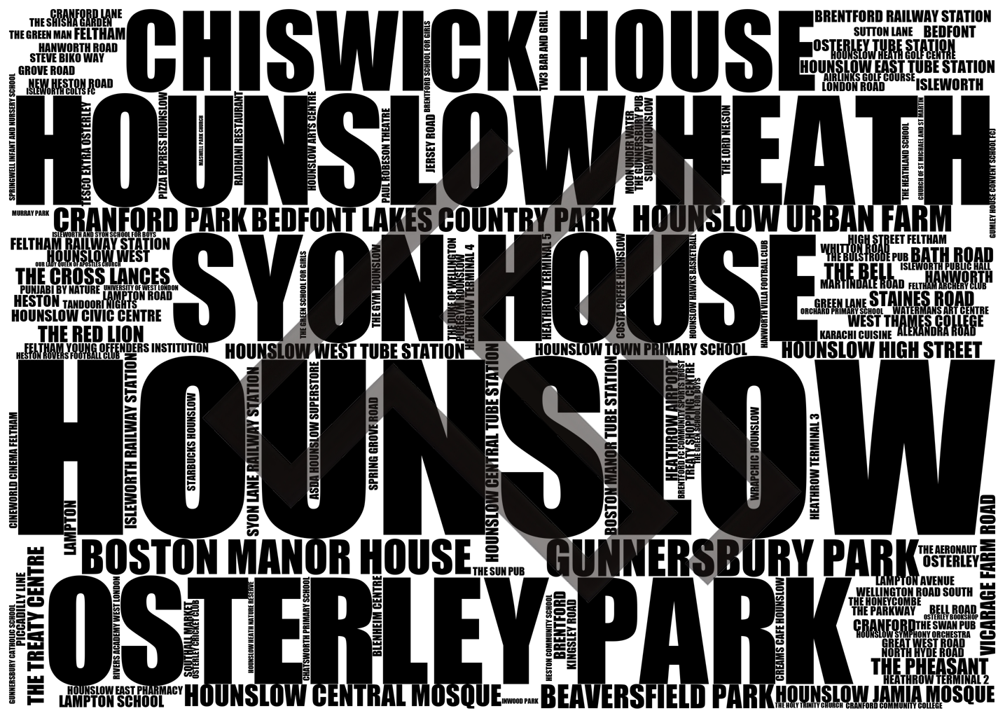 Hounslow - Premium Typographic Word Cloud Prints, Posters & Gifts