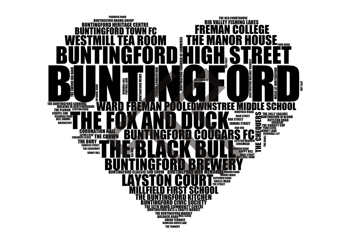 Buntingford - Premium Typographic Word Cloud Prints, Posters & Gifts
