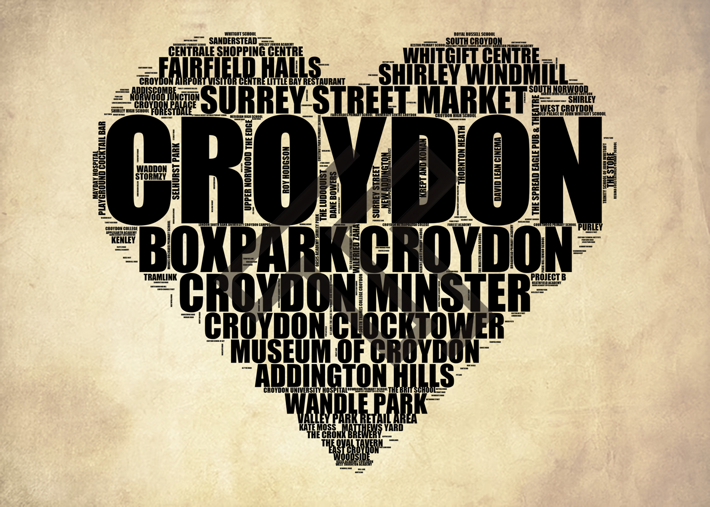 Croydon - Premium Typographic Word Cloud Prints, Posters & Gifts