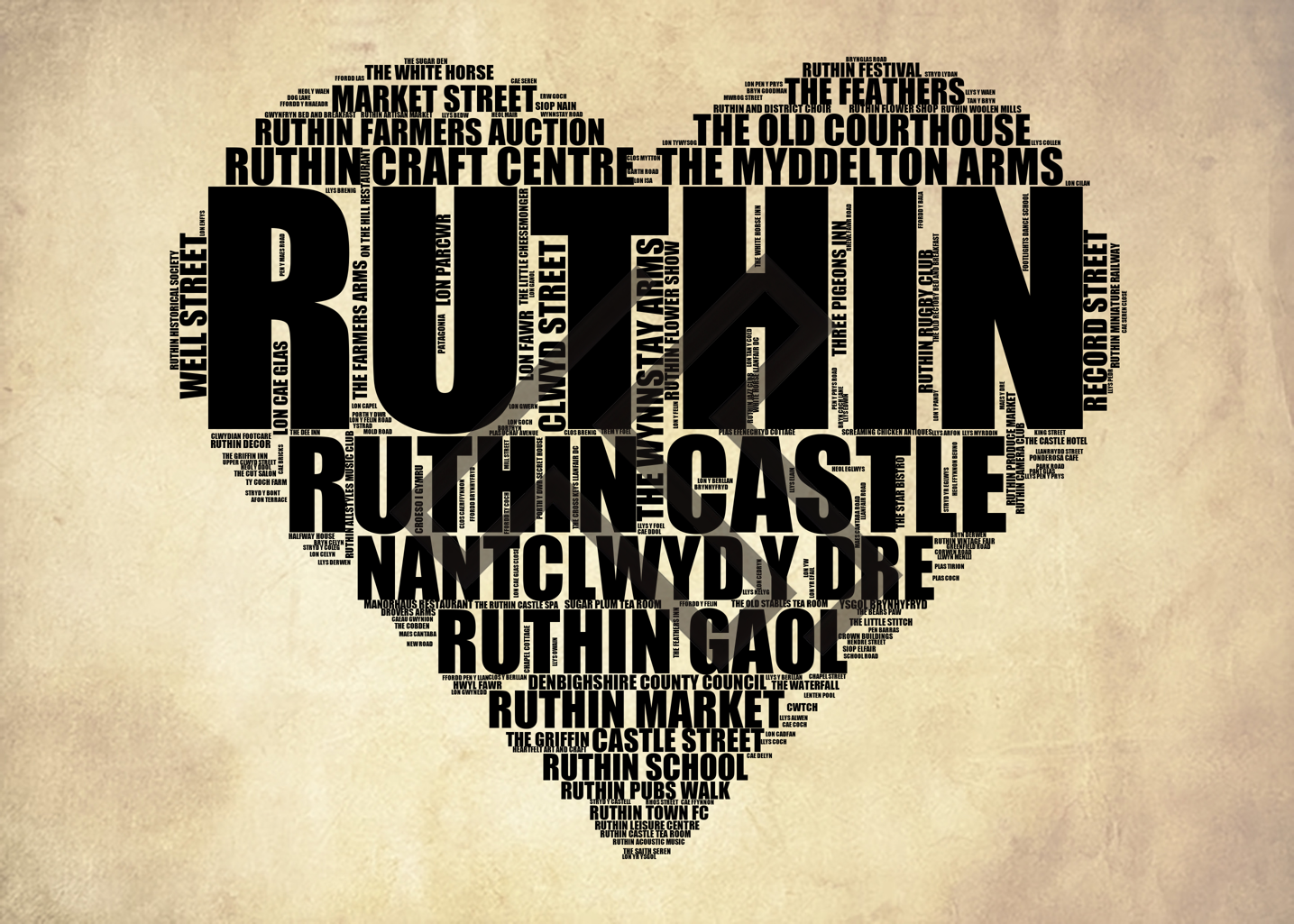 Ruthin - Premium Typographic Word Cloud Prints, Posters & Gifts