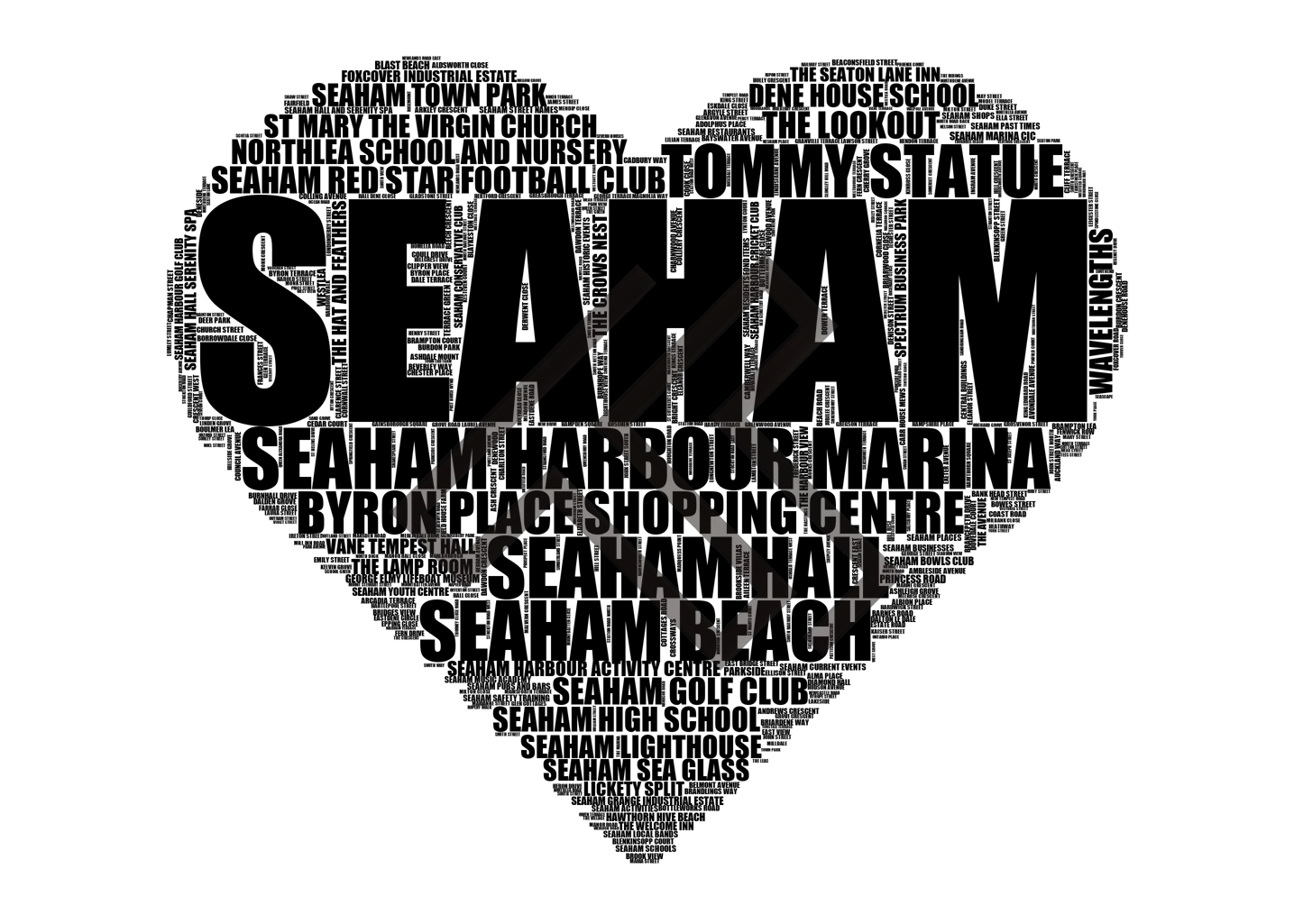 Seaham - Premium Typographic Word Cloud Prints, Posters & Gifts