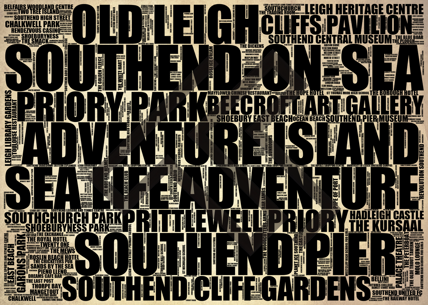Southend-on-Sea - Premium Typographic Word Cloud Prints, Posters & Gifts